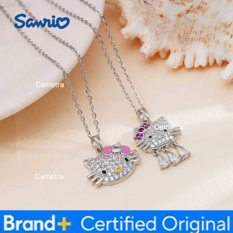 Sanrio Cute Zircon Hello Kitty Pendant Necklaces for Women Girls Stainless Steel Chain Jewelry Accessories Gifts for Friends H251229