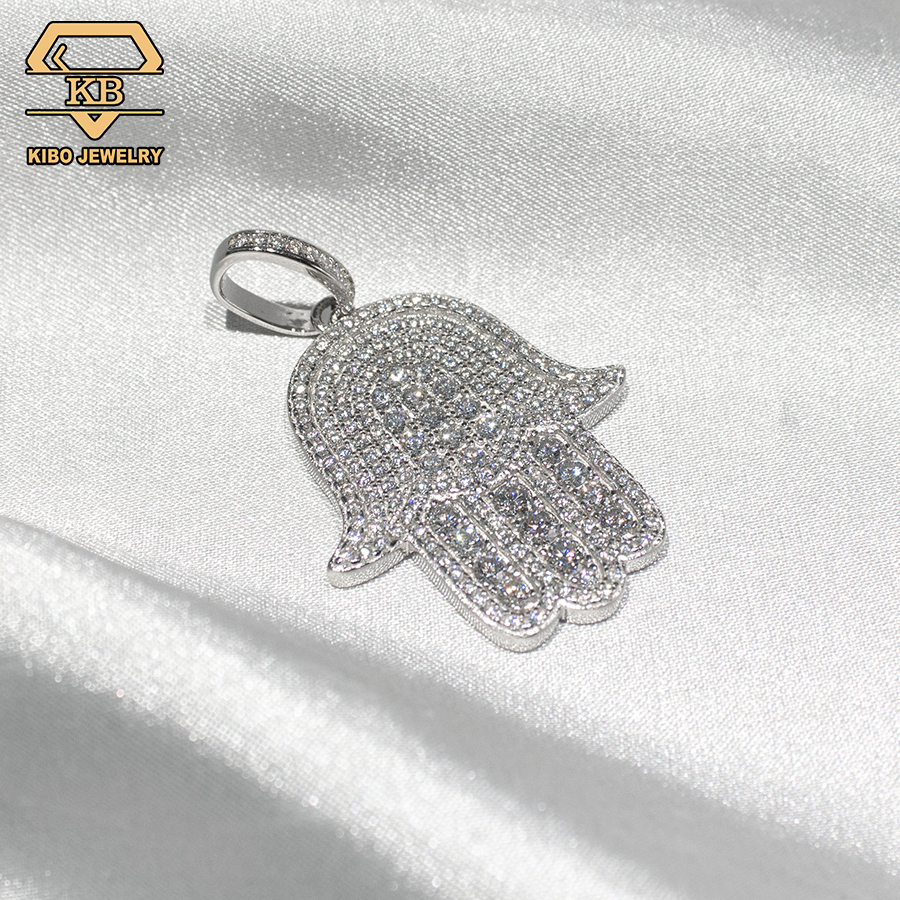 Hamsa Hand Jewelry Wholesale Price Full Iced Out Diamond S925 Sterling Silver Chai Necklace VVS Moissanite Hamsa Hand Pendant