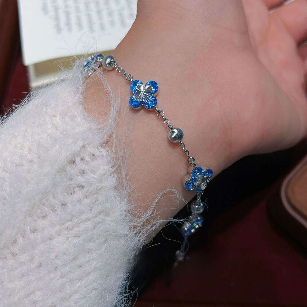 Bracelet For Women Exclusive Laser New Model Bracelet, Red Corundum Aquamarine White Diamond Set Four-Leaf Clover Fashion Jewelry