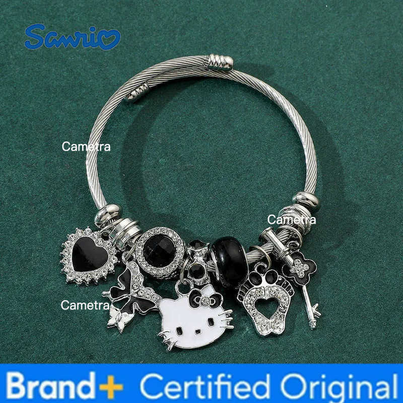 Sanrio Simple Lovers Woman Girl Metal Bracelets Hello Kitty Charm Bangle Heart Feet Rheinstone Trendy Jewelry Gift Fashion Bangles H251229