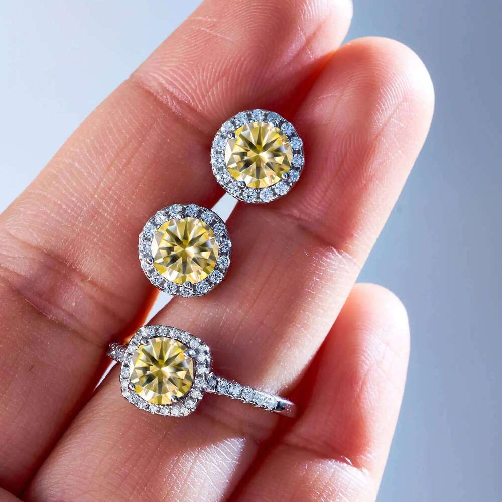 Total 3 Ct Classical Women's 925 Sterling Silver Ring earring sets with Top Grade color moissanite stone pass diamond test b6d