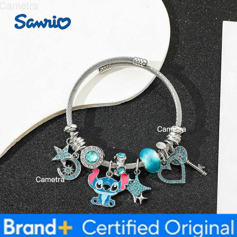 Sanrio Disney Stitch Bracelet for Women Cute Anime Cartoon Rhinestone Beaded Adjustable Portable Bangles Girl Gifts H251229
