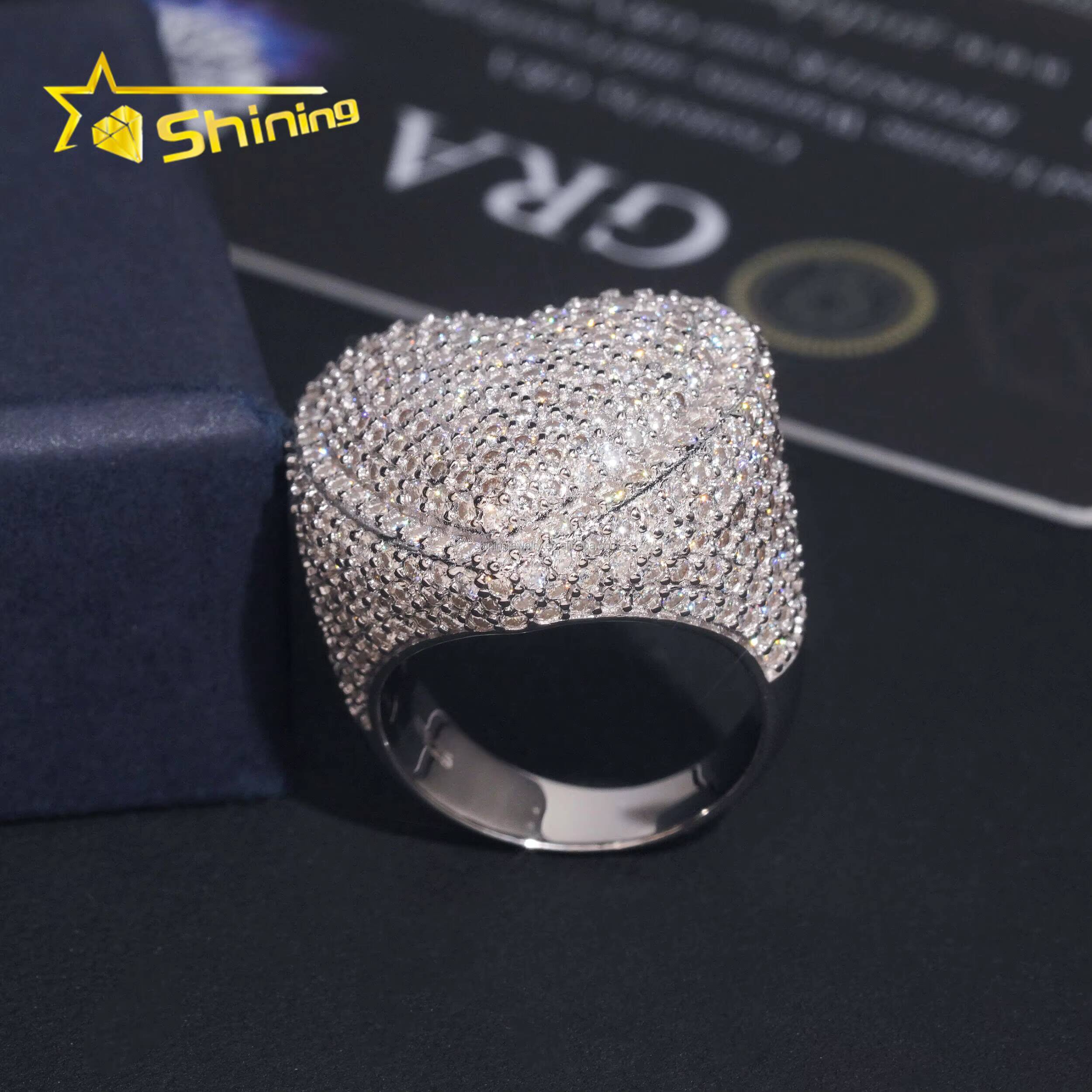 Bulk Stock New Arrivals Drop Shipping Hip Hop Fire Jewelry S925 Solid Silver Fully Iced Out VVS1 Moissanite Diamond Heart Ring
