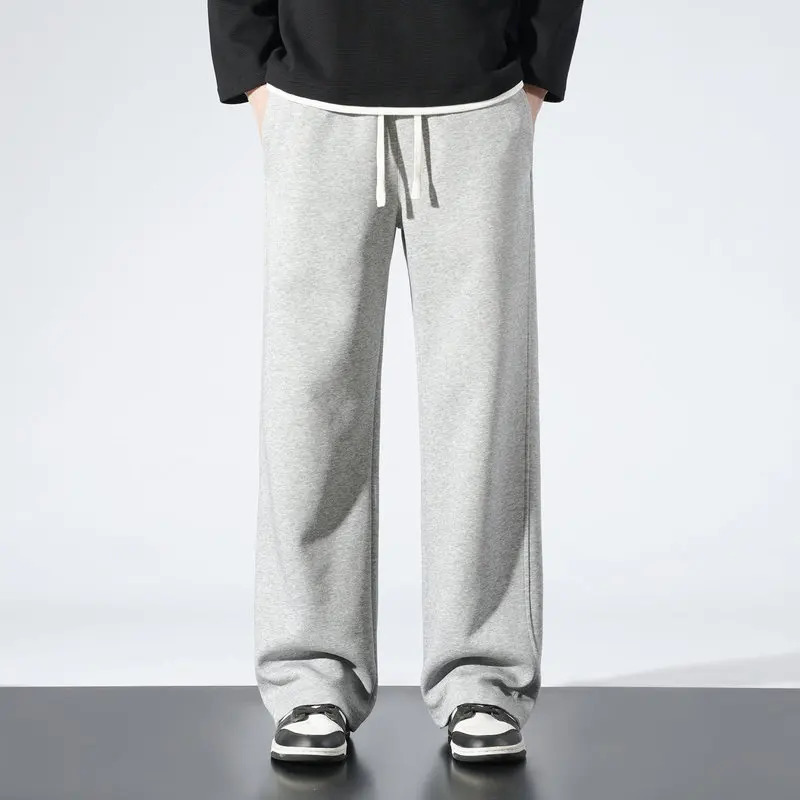 Winter Mens Wide Leg Pants 65 Cotton Velvet Lined Straight Sweatpants Solid Color Long Baggy Trousers for Outdoor Wear 251223