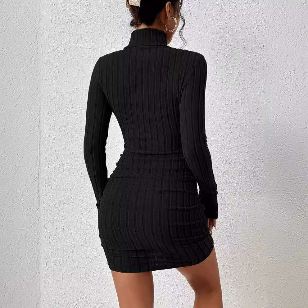 Dress for women Elegant Long Sleeve Round Neck Bodycon Dress, Quality Polyester 2026 Spring Style Slim-Fit Commute Dress