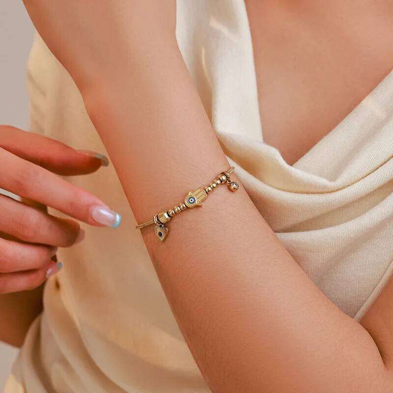 ZAKOL New Devil's Eye Peach Heart Pendant Stainless Steel Bracelet for Snake Bone Chain Bracelets Women's Fashion Jewelry