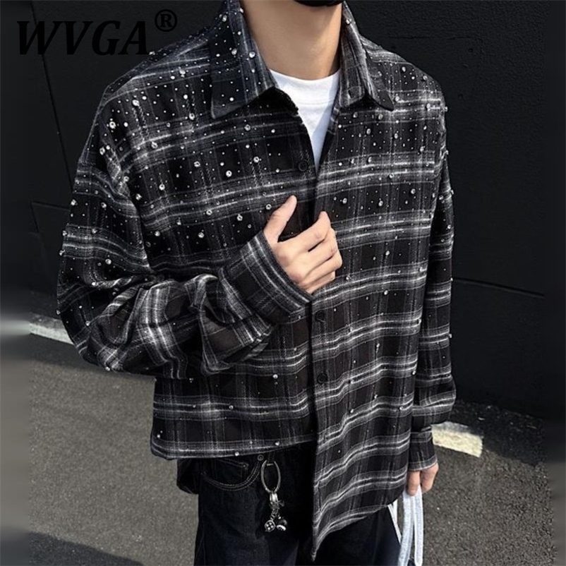 WVGA Spring Autumn Man Gypsophila Heavy Diamond Trendy Long Sleeve Shirts Niche Chic Casual Plaid Shirt Ins W10345 251223