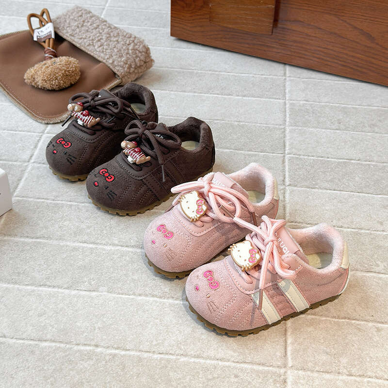 INS Children's Training 2025 Autumn Winter New Korean Style Girls' Cute Cartoon Forrest Gump Fleece-Lined Cotton Shoes