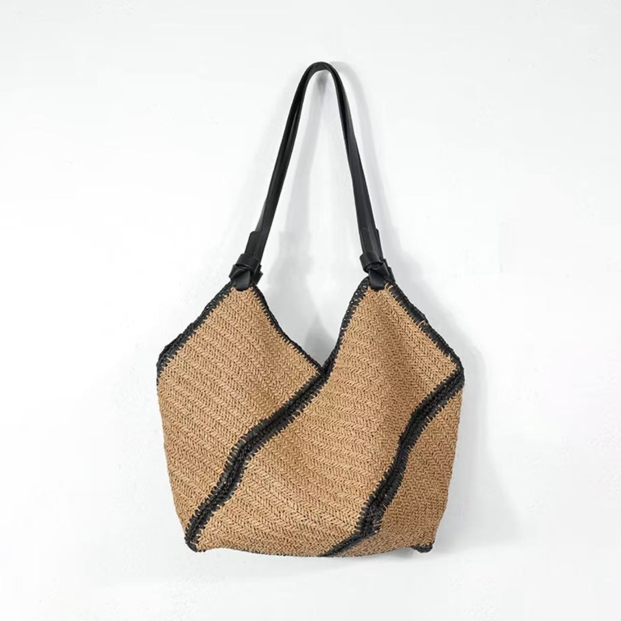 Hump Single Shoulder Diagonal Stripe Straw Woven Bag New Casual Black Edge Handbag Woven Bag Beach Holiday Beach Bag 2026