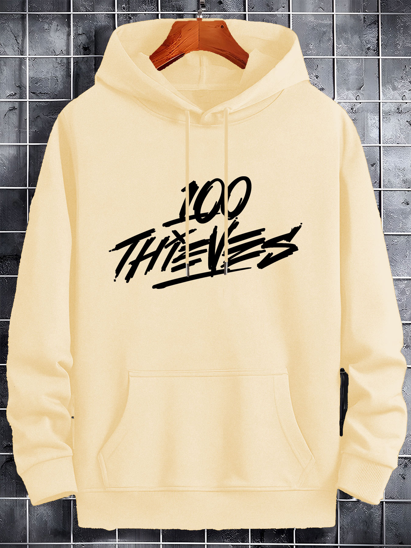 Men'S Navy Blue "100 Thieves" Graphic - Soft Polyester Blend, Long Sleeve Pullover with Front Pockets, Ideal for Fall & Winter, Casual 