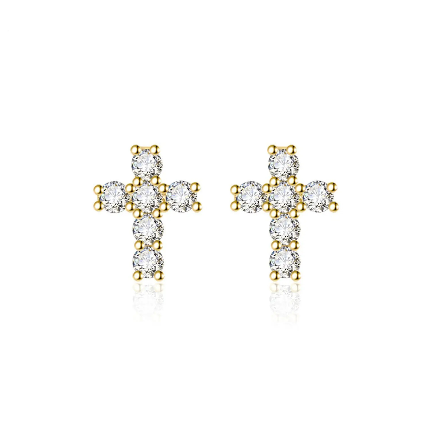 white gold solid platinum PT950 Moussan Earrings Unisex Hip-Hop Cross 251224
