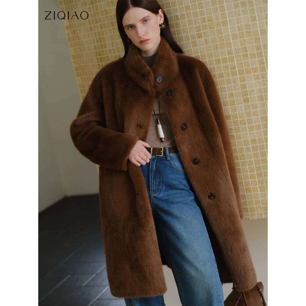 Korean Stand-Up Collar Mink For Women Winter New Style Faux Fur Warm Coat Soft Cozy Streetwear