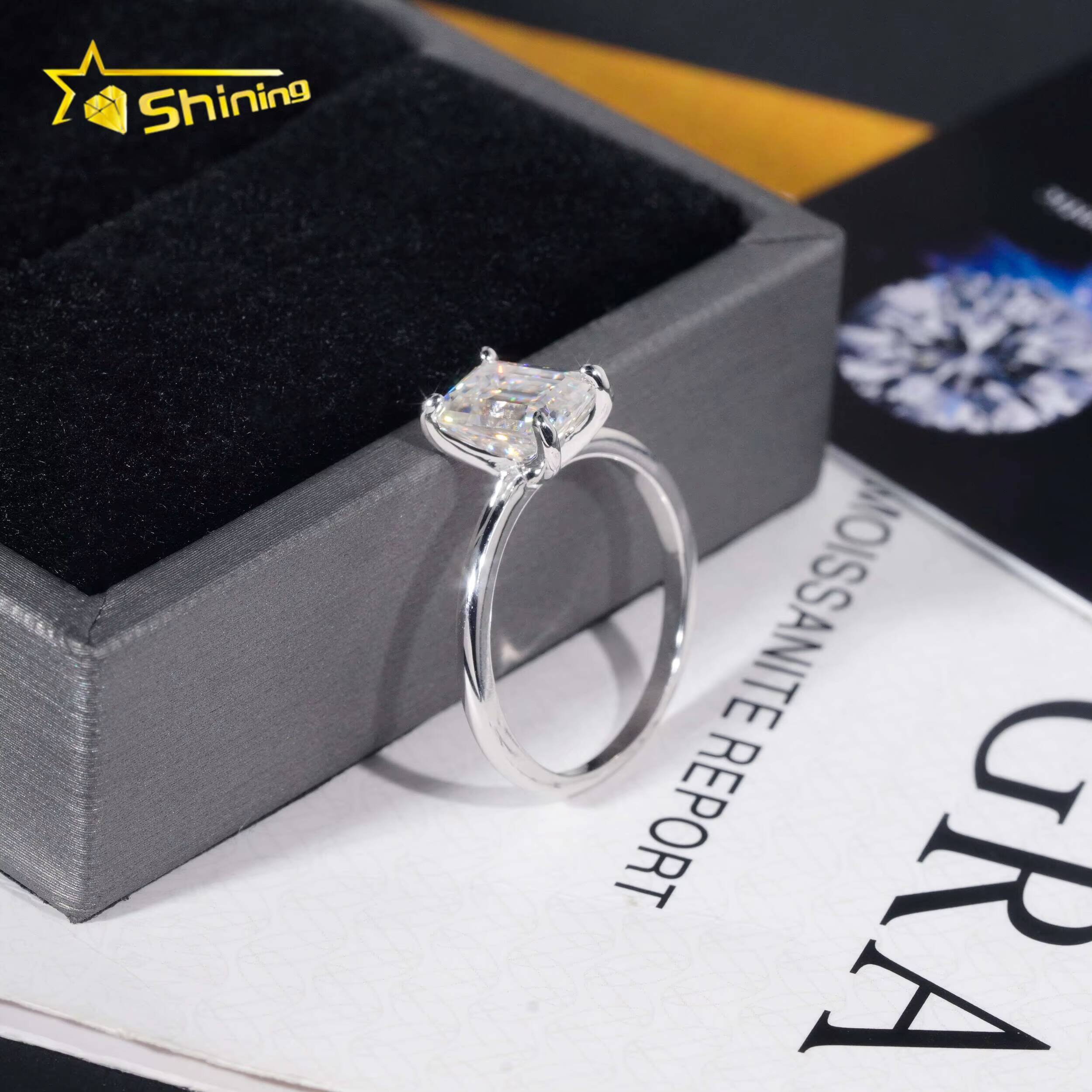 Wholesale 925 Sterling Silver Vvs Diamond Engagement Rings Women 2ct Rhodium Plated Gold Ring Moissanite Women Ring