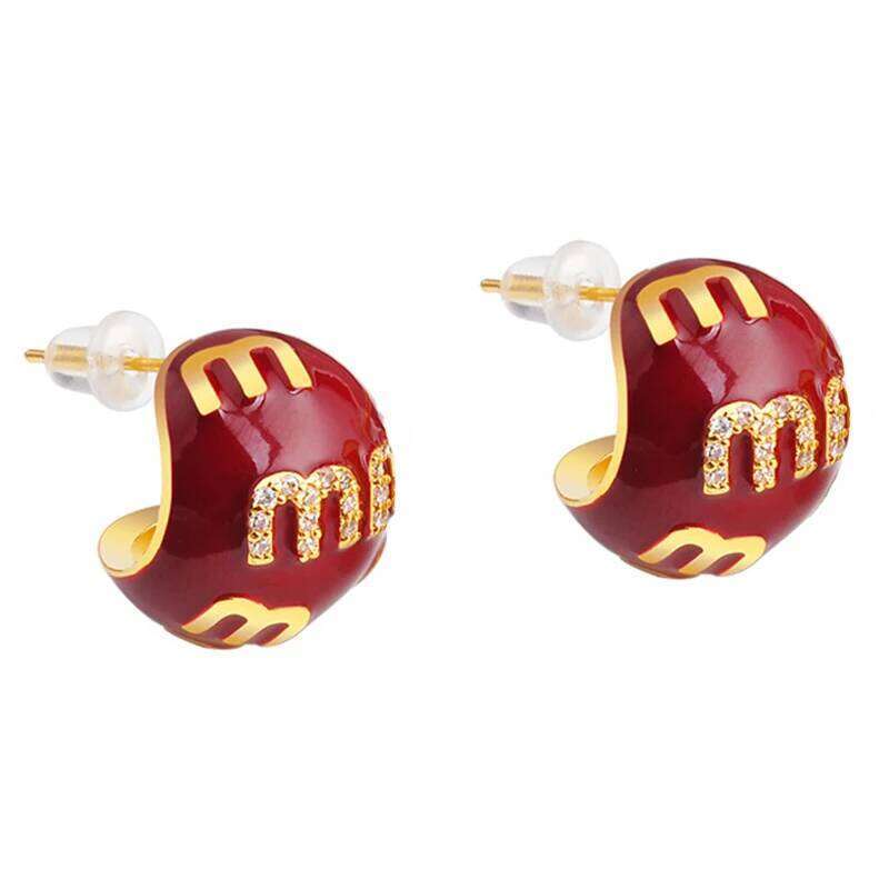 Trendy M Letter C-shaped Water Drop Stud Earrings For Women Girls White Full Color Metal Ears Accessories Festival Jewelry Gifts