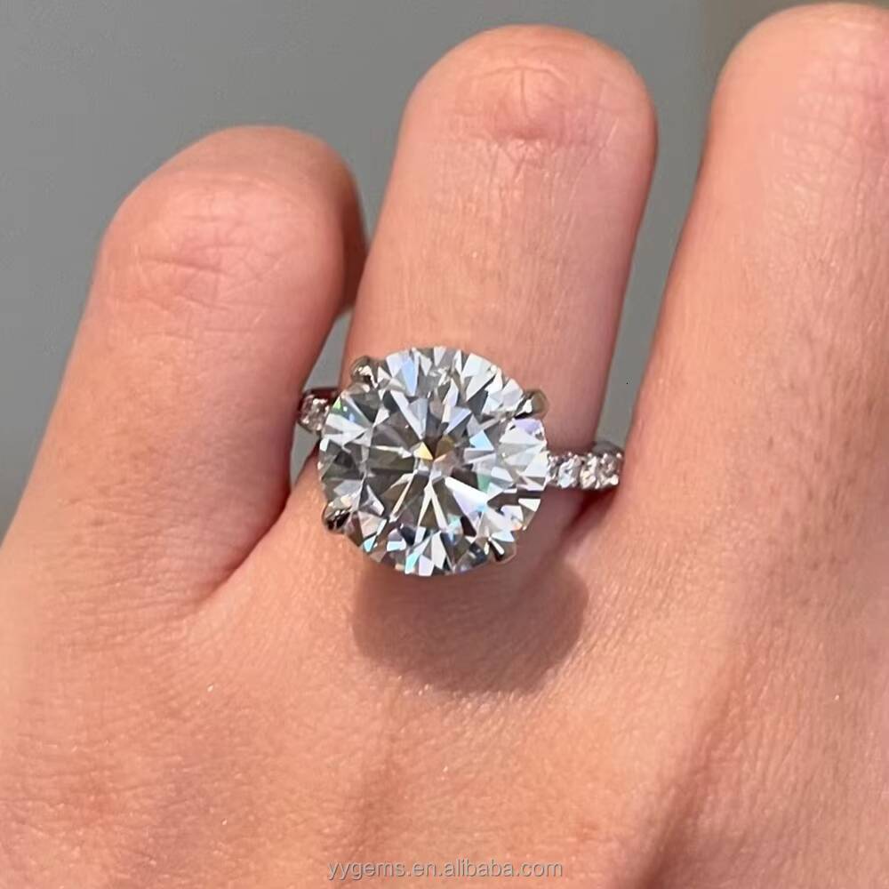 Luxurious 4 CT Round Diamond Ring 14K Solid White Gold 4 Prongs Moissanite Wedding Engagement Rings Jewelry Women