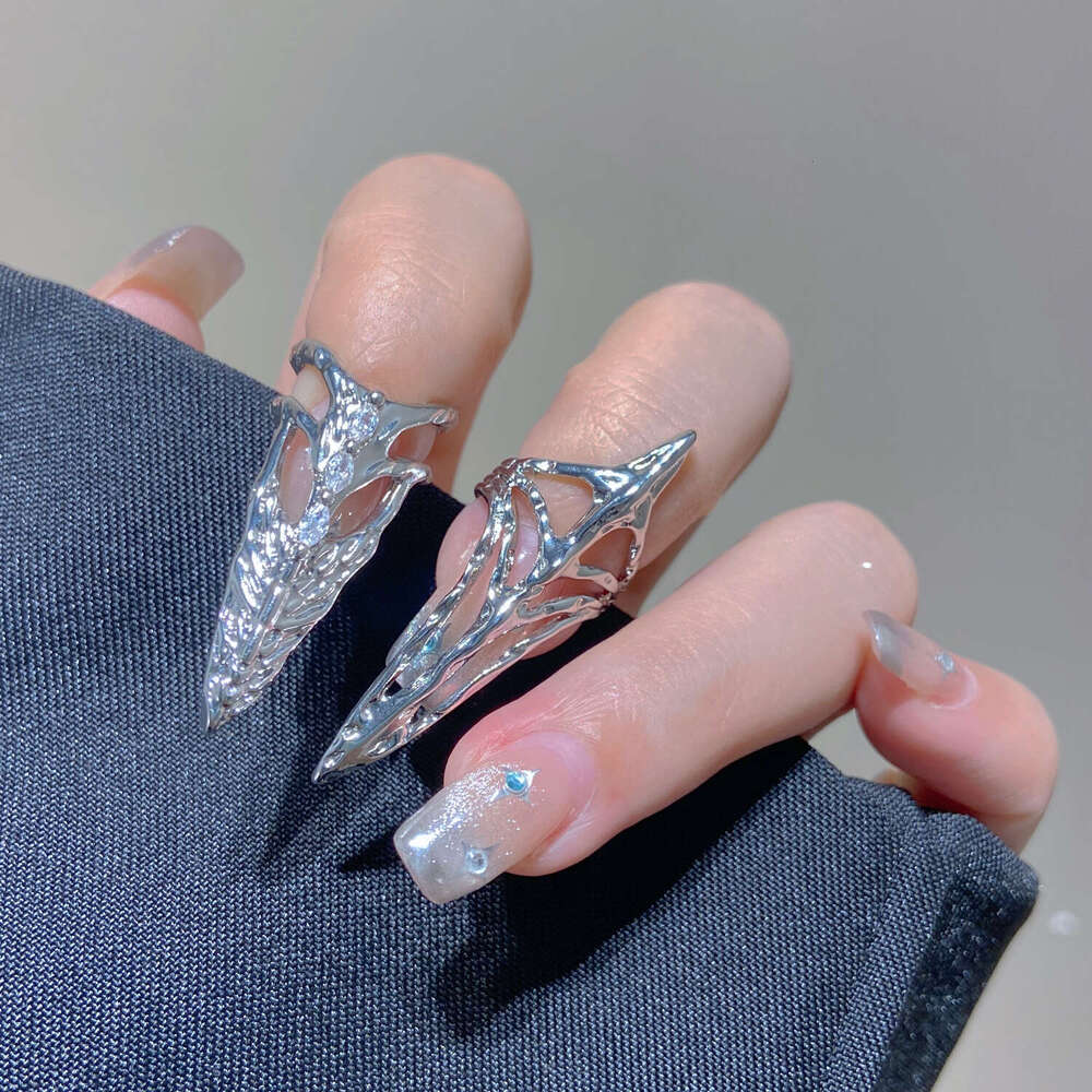 Trend Geometric Inlaid Diamond Open for Women Ins Niche Design Elegant Exquisite Nail Ring