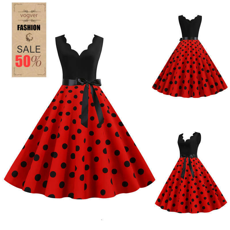 Dress for women Patchwork Sleeveless Burnt Flower Polka Dot Print Party Flared Dress, 2026 Fashion Date Night Outfit