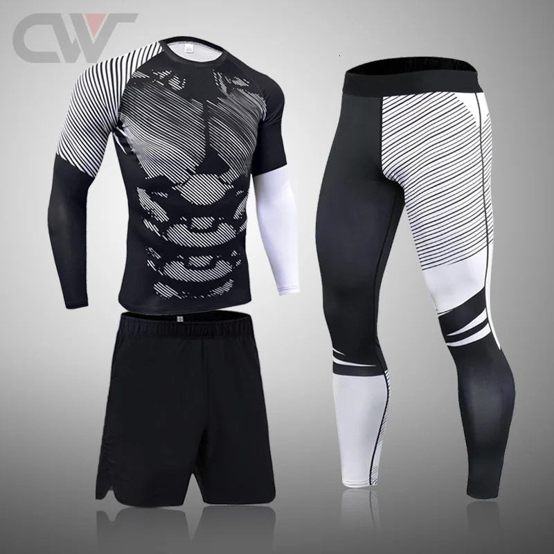 Quick Dry 3pcsSets Running Men Suit Rashguard Male Kit MMA Compression Clothing LongSleeved TShirt Leggings Tracksuit 251219