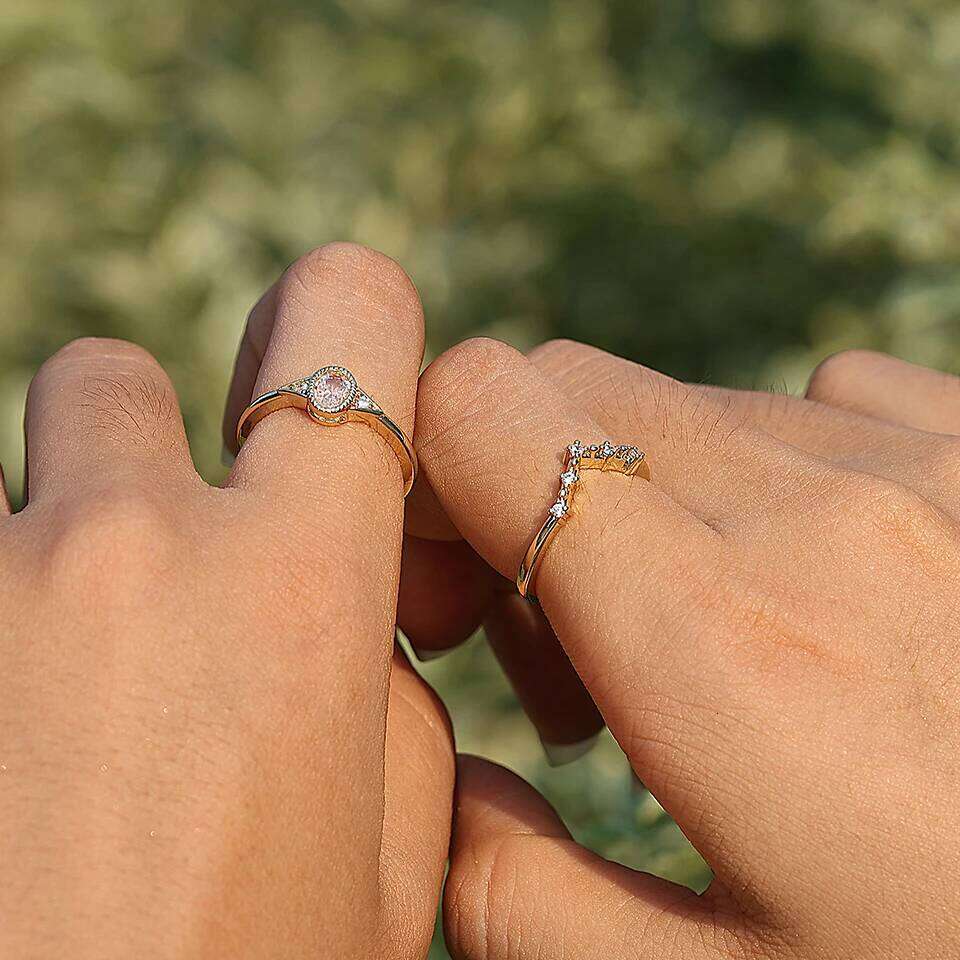 ZAKOL 2Pcs/Set Cubic Zirconia Set Rings for Women Bridal Geometric Water Drop Zircon Crystal Wedding Band Engagement Jewelry