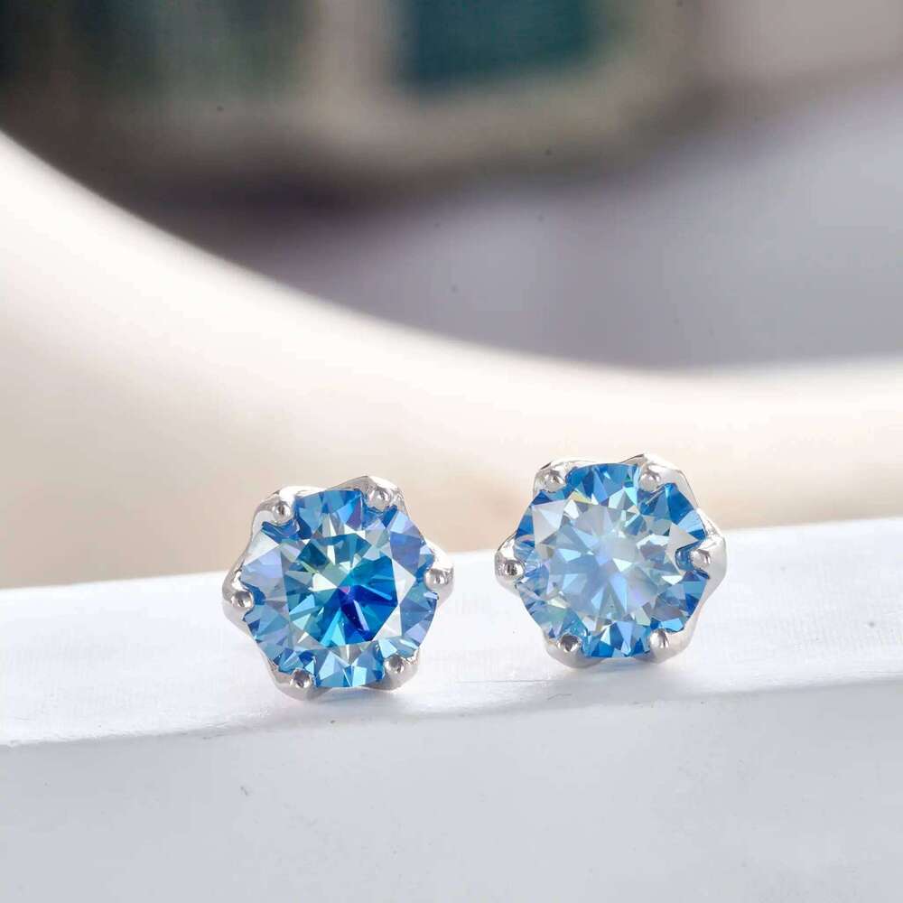 0.5/1/2 carat pink royalblue color women moissanite stub earring S925 Sterling silver female Wedding Ear Jewelry dating Gifts a4f