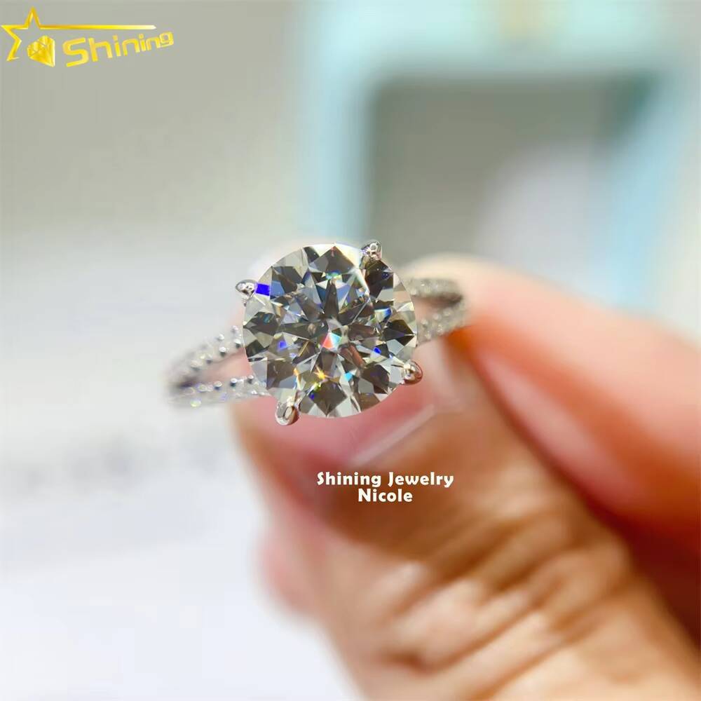 S925 9k 14k 18k 2 Rows Side Stones Round 90mm D VVS Moissanite Diamond Engagement Rings for Women