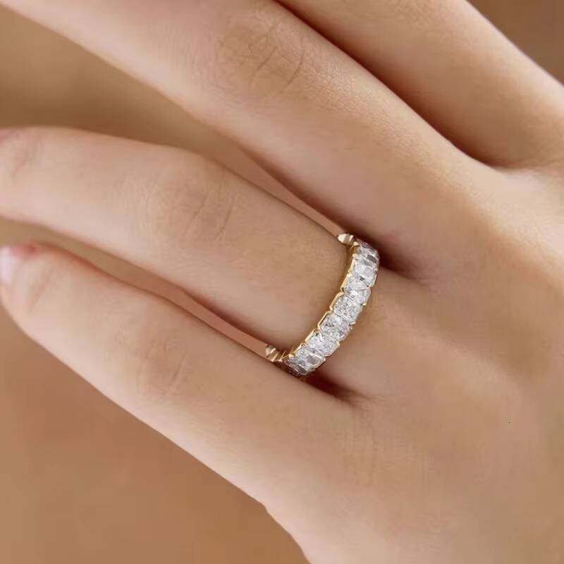 10k Yellow Gold Lab Grown Oval Cut Diamond Romantic Eternity Ring Unique Design High Shine Lab Diamond Ring