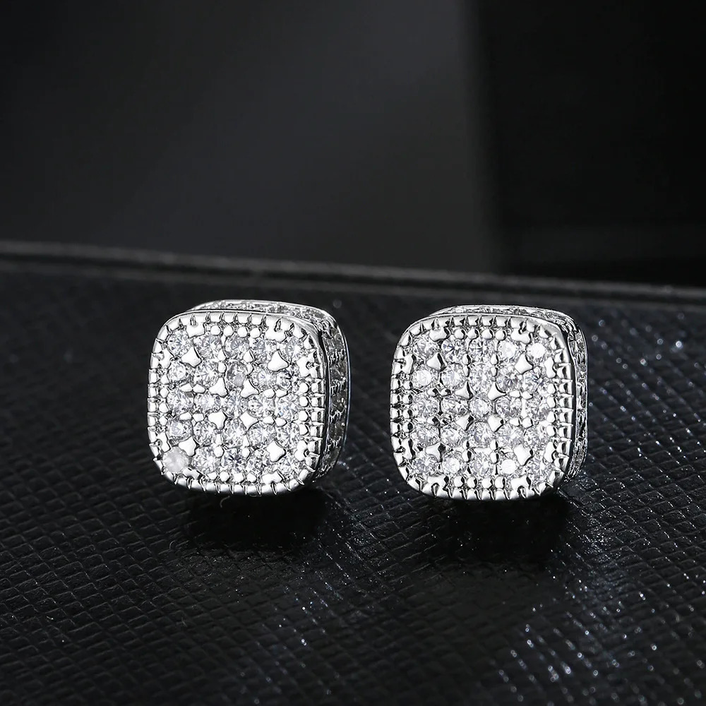 Trendy Square-shaped Men Cool Hip Hop Style Stud Earrings with Zirconia Perfect Mens and Womens Rock Jewelry Accessories 251224