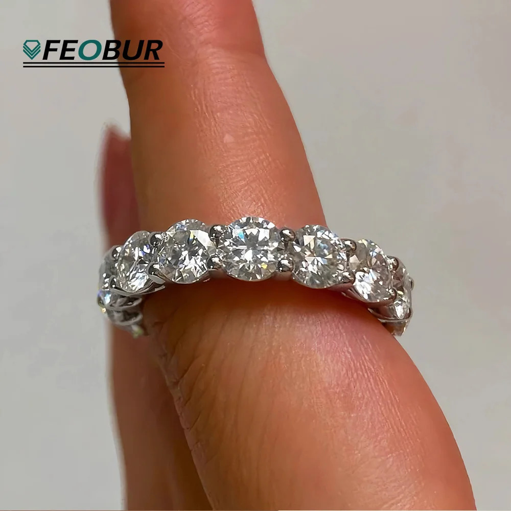 FEOBUR 7ct 5mm D Color Ring with Certificate Women S925 Sterling Silver Full Diamond Wedding Band Jewelry 251225