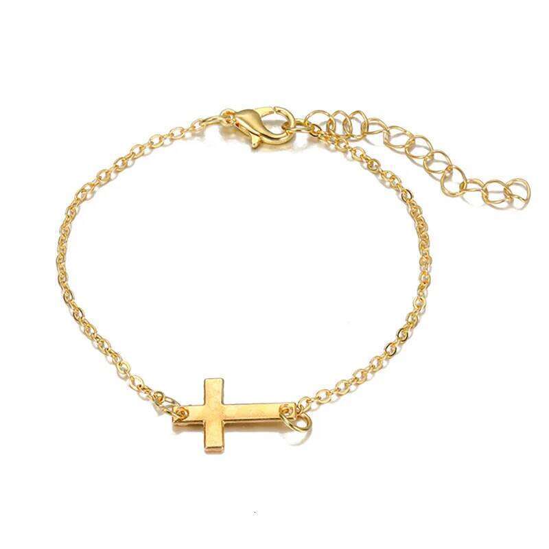 Hot Selling New Crucifix Horizontal Sideways Cross Charm Bracelets for Women Stainless Steel Bridesmaids Gift 25H1229