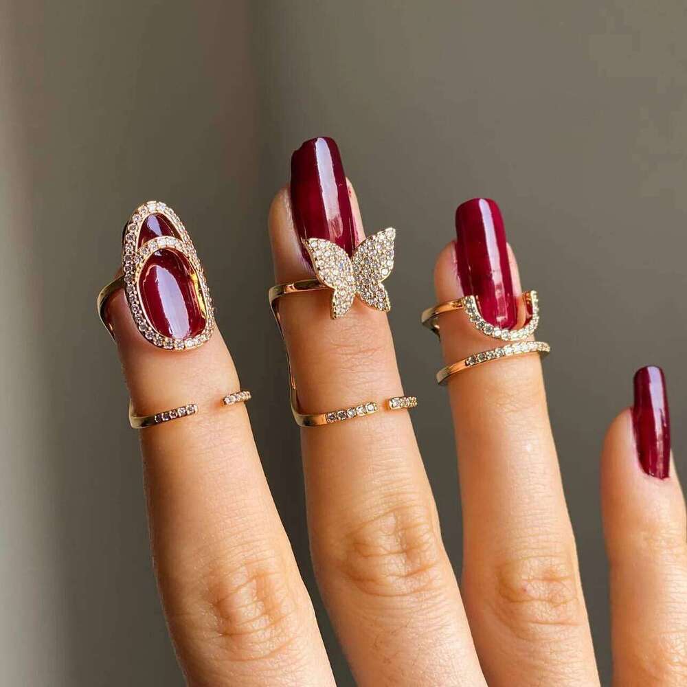 ZAKOL Rhinestone Hollow Metal Trendy Cubic Zirconia Fingertip Nail Ring Thin Gothic Open Rings for Women Daily Fashion Jewelry