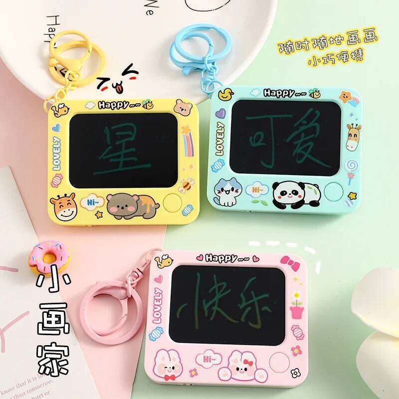ZAKOL Blue/Pink/Yellow Creative Mini Graffiti Board Keychain One-click Clearing DIY Painting Keyring Cartoon bag Pendant Gift