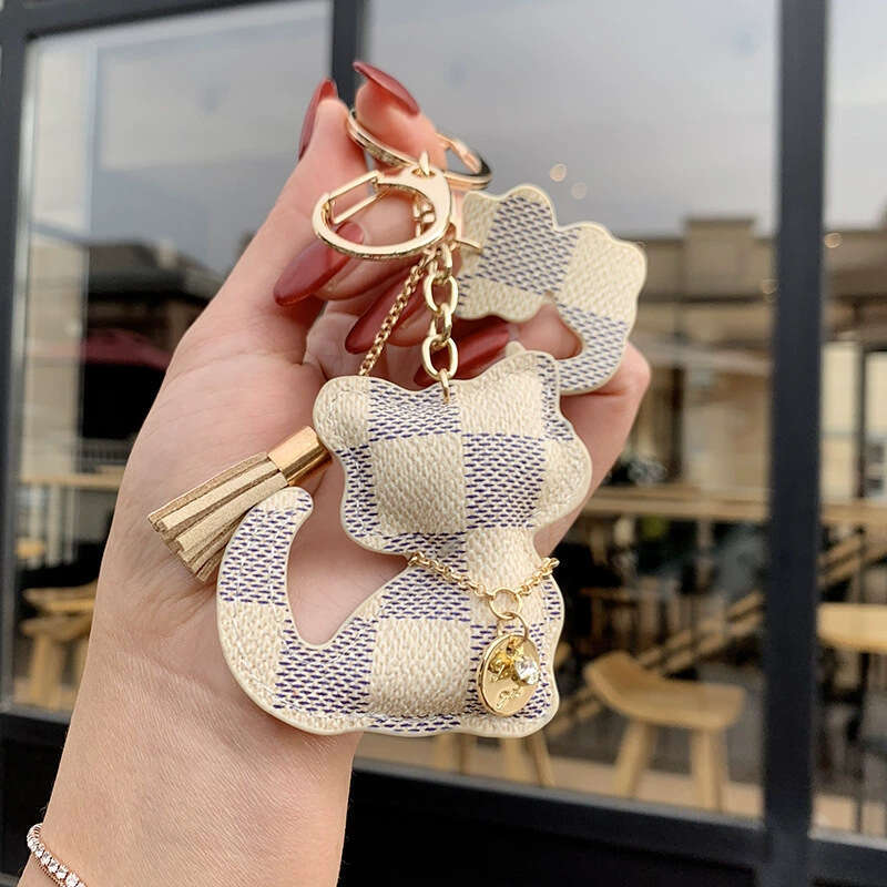 Leather Kitten Keychain with Cotton Filling Luxury-inspired Women's Handbag Pendant Adorable Car Ornament