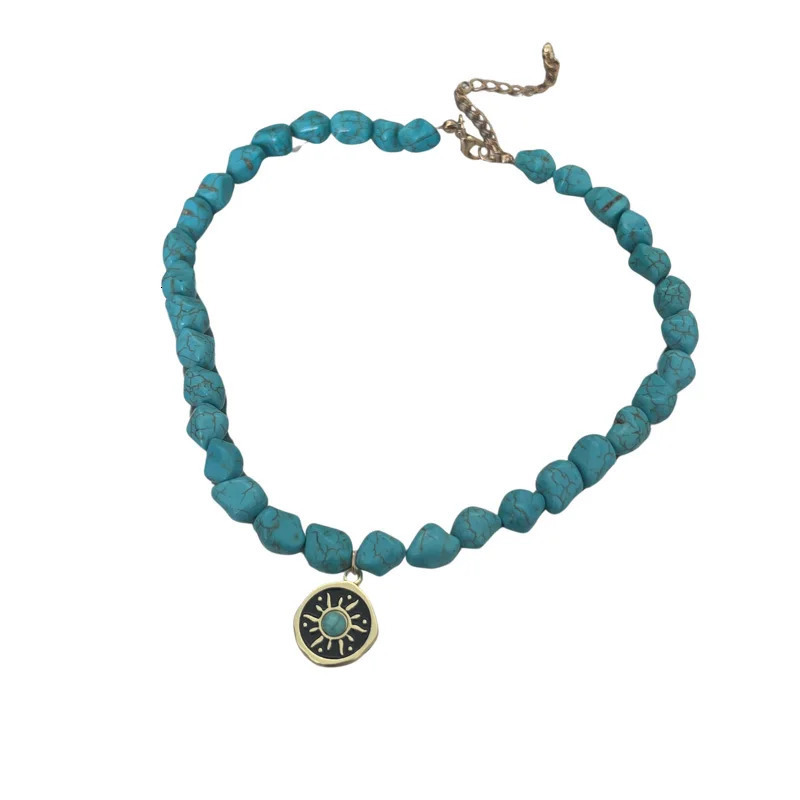 Irregular Natural Stone Beaded Necklaces Sun Pendant Necklace Summer Beach Turquoises Choker for Men Women Jewelry Collares 251224