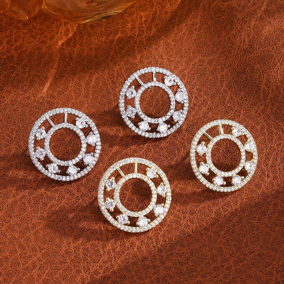 ZAKOL Simple Shiny Cubic Zirconia Hollow Circular Stud Earrings for Temperament Women Anniversary Jewelry Gift