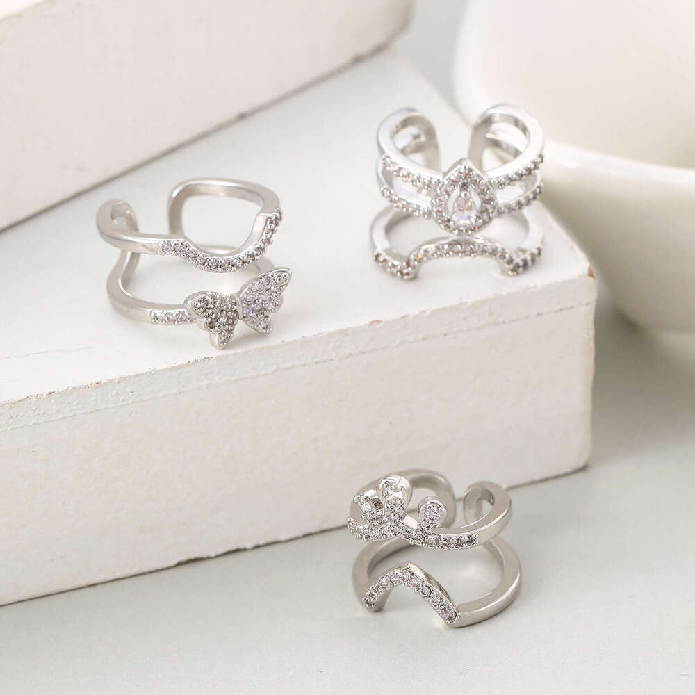 Trend Geometric Inlaid Diamond Open for Women Ins Niche Design Elegant Exquisite Nail Ring