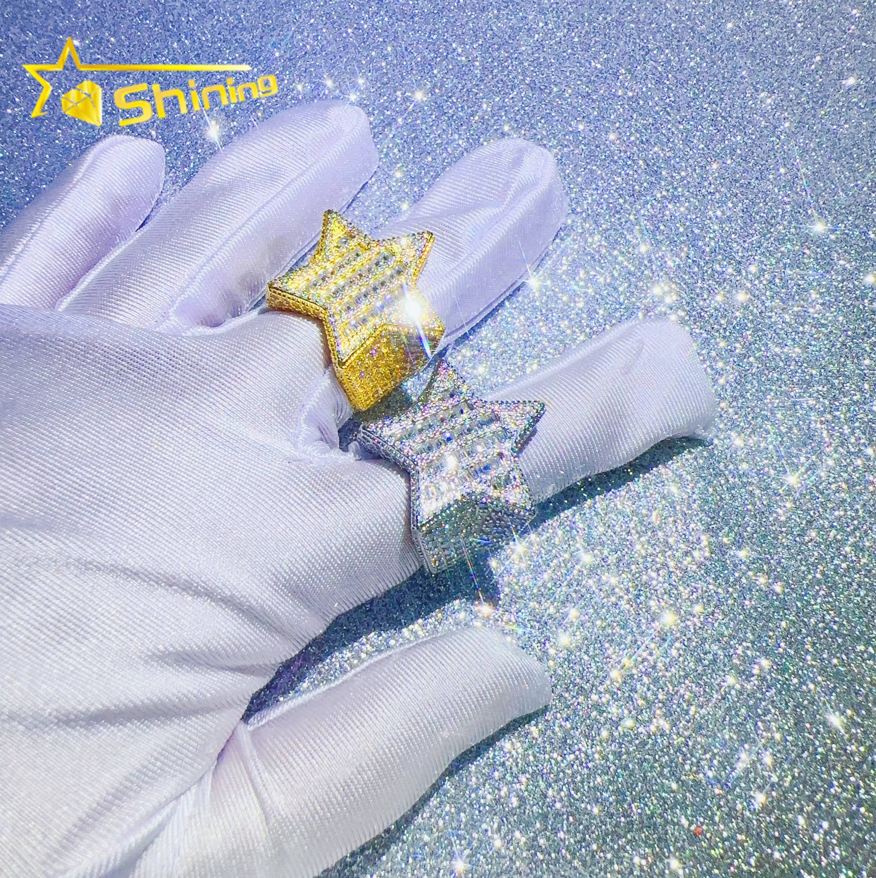 Sterling Silver 925 Fine Jewelry Rings Iced Out Vvs Moissanite Diamond Hip Hop Lab Diamond Jewelry Star Ring