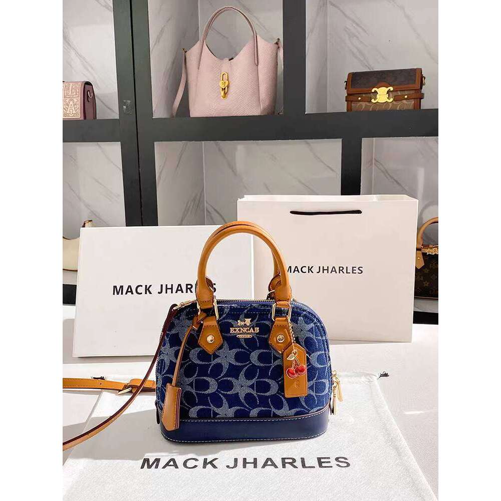 MACK JHARLES retro Denim Embroidered Shell Bag 2025 Autumn New High-end Color-blocking Handbag