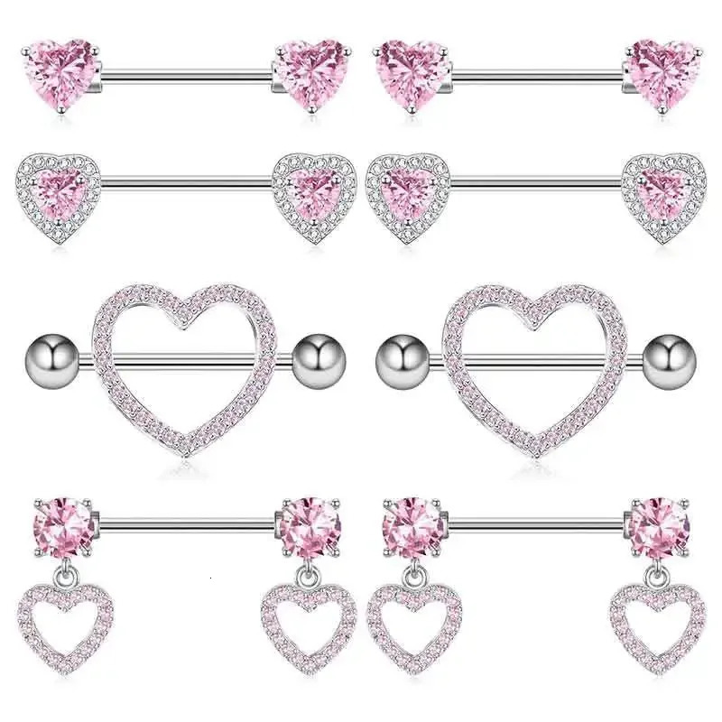 12PC/Set Stainless Steel Pink Heart Moon Nipple Piercing Kit Fashion Crystal Sexy Nipple Ring Body Jewelry 251224