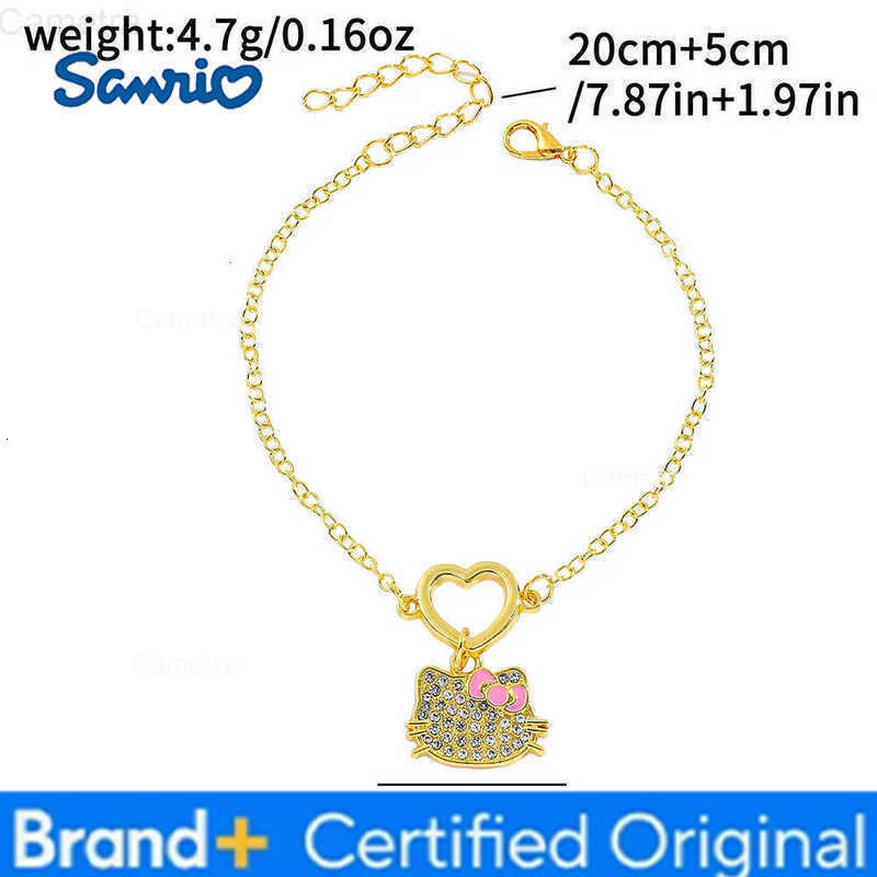 Sanrio Sweet Cute Hello Kitty Heart Rhinestone Pendant Bracelet Simple and Fashion Charm Jewelry Suitable as a Gift for Fans H251229
