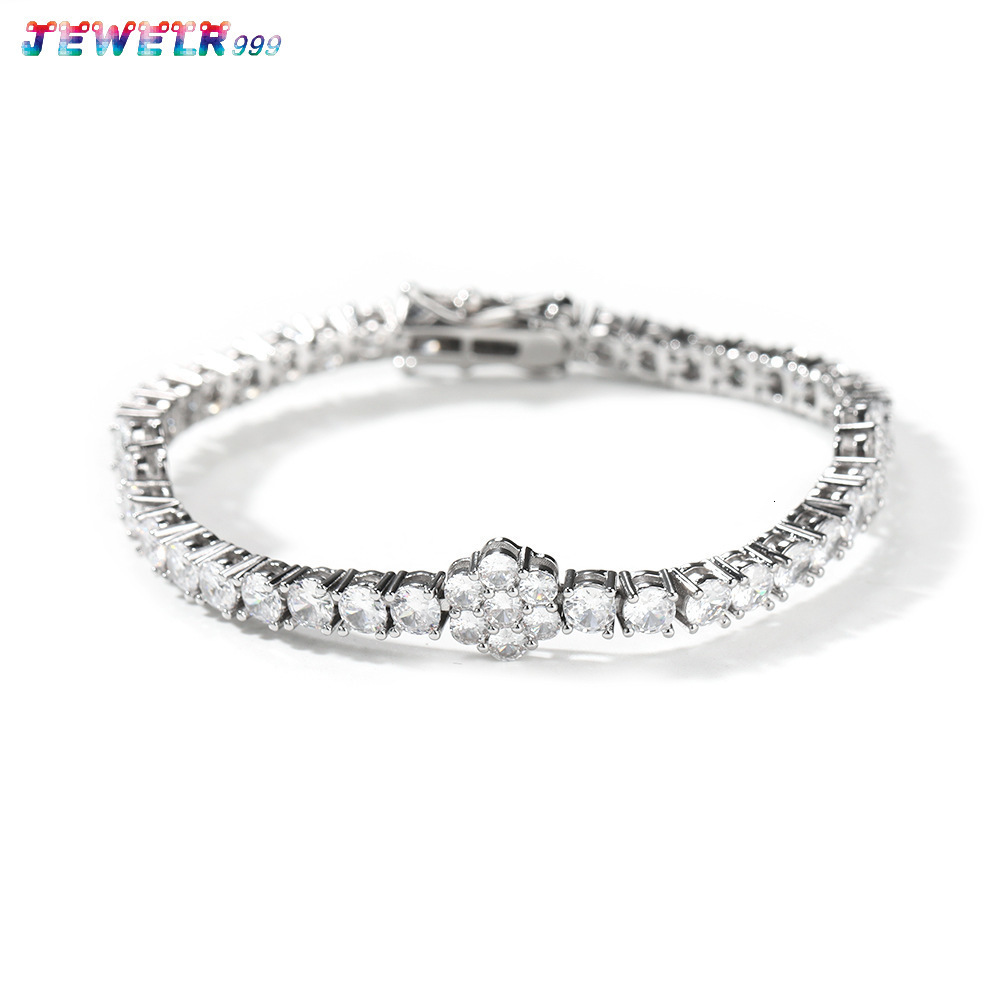 High-quality 5A MoissaniteVVS Flower Tennis Chain European American Hip-hop Trendy Cool Mens Womens Same Niche Light Luxury Bracelet