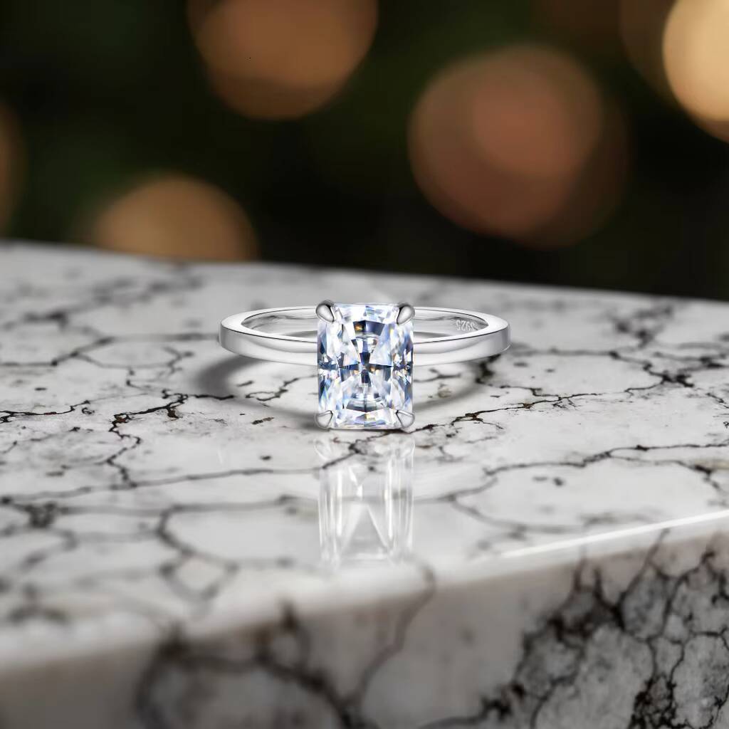 D Color Radiant Cut Moissanite Engagement Ring Full Moissanite Diamond with S925 Sterling Silver Moissanite Wedding Band