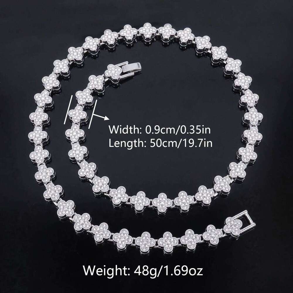 ZAKOL 20/50CM Hip Hop Four-leaf Flower Tennis Chain Bracelet Necklace for Women Men Iced Out Buling Rhinestone Rock Punk Jewelry