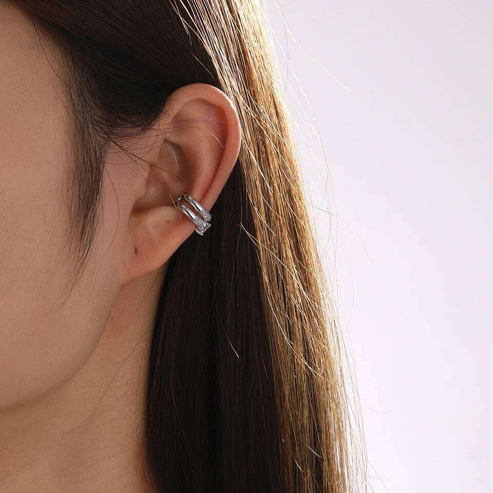 ZAKOL New Fashion Iced Out CZ Ear Clip Earring For Women Men Exquisite Shiny Zirconia Punk Hip-hop No Piercing Jewellery