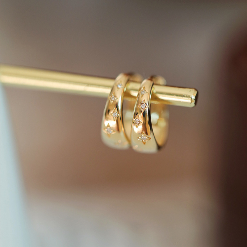 Luxury Brand Designer Jewelry Hoshino~18K Gold Plated Copper Starry Sky Earrings Ear Cuffs Simple Versatile Zircon Earrings Studs