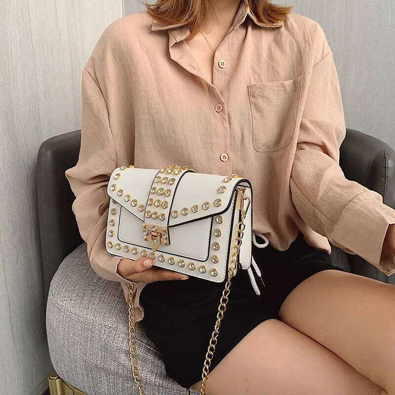 Designer Clutch Purses And Handbags For Women Rivets Dia Leather Flap Small Square Bags Chain Shoulder Messenger Bag LEMON KOKO
