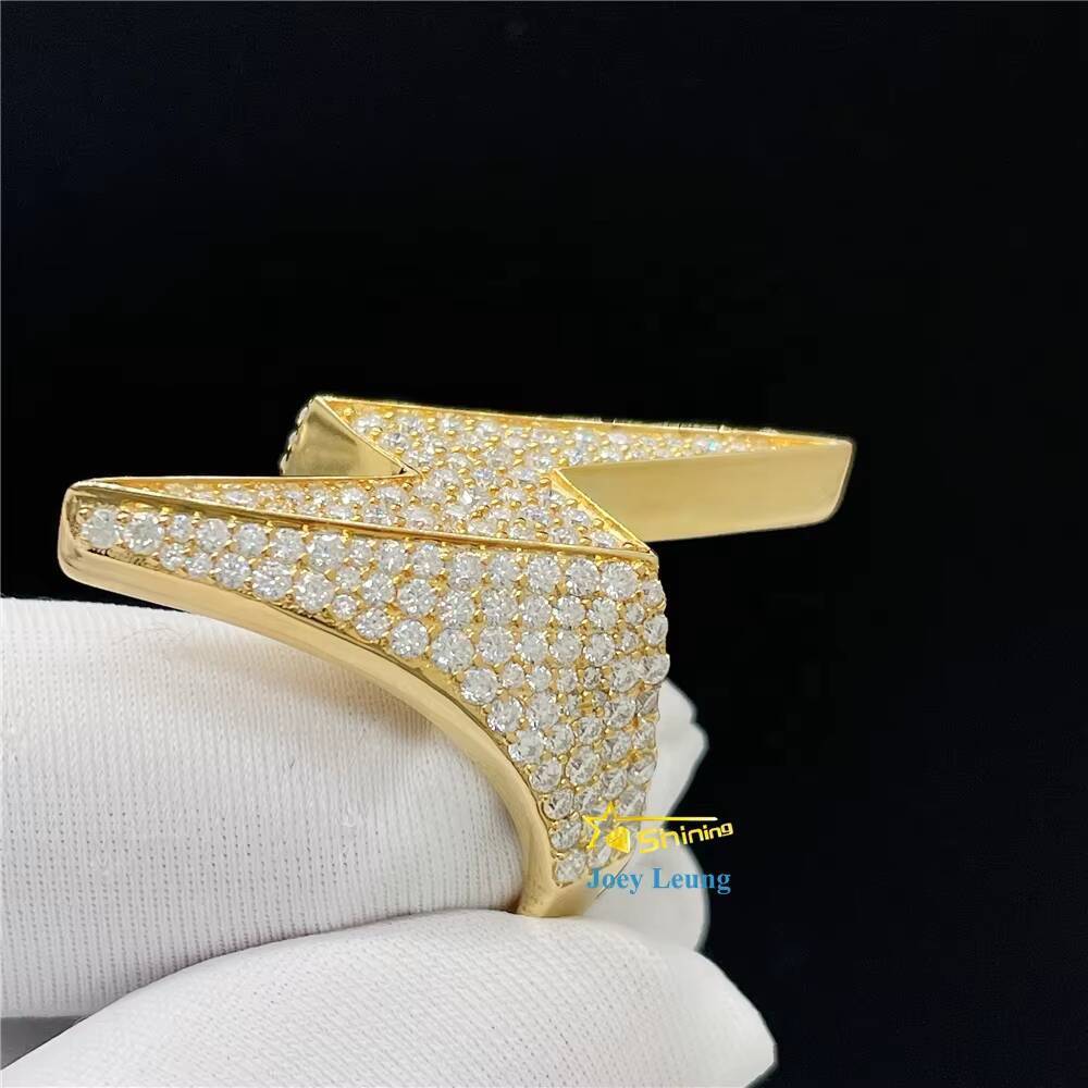 Moissanite Hip Hop Jewelry 925 Silver Lab Diamond Moissanite Lightening Fully Iced Out Ring