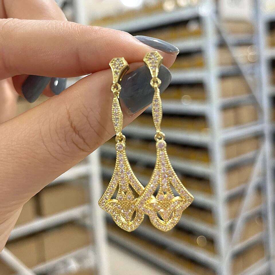 ZAKOL New Gold Color Super Zircon Dangle Earrings for Women Shining CZ Luxury Bridal Wedding Party Jewelry