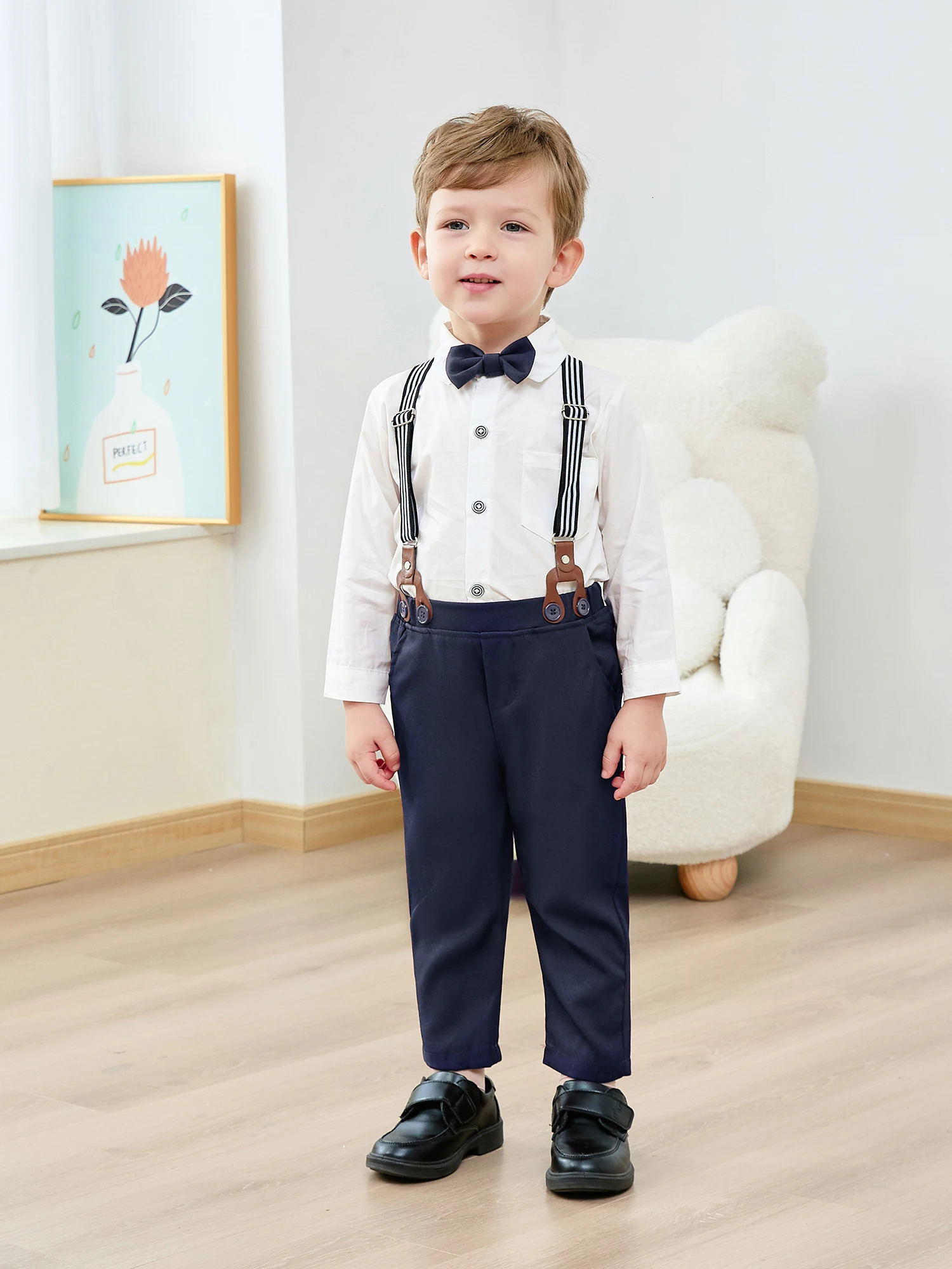 Toddler Boy Suit 5Pcs Formal Gentleman Outfits Dress ShirtBowtieJacketSuspender Pants Wedding Party Clothes Suits 251218