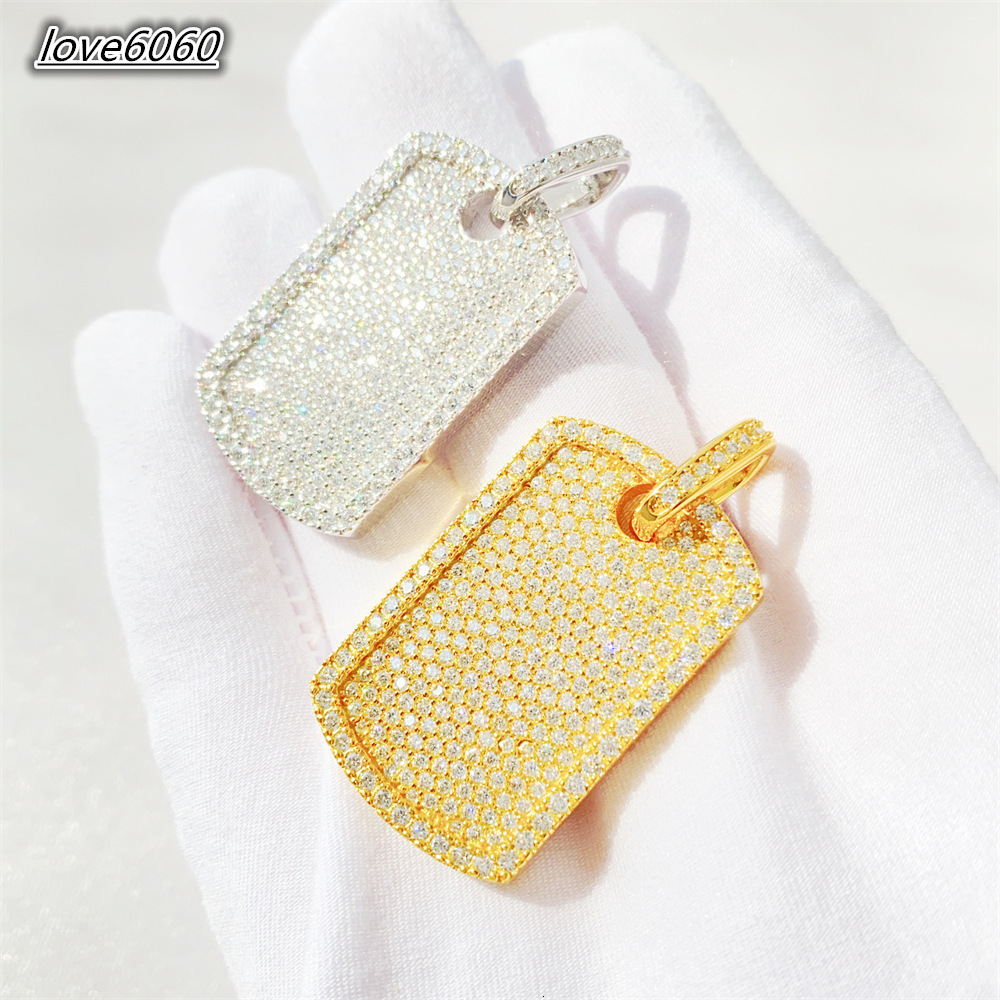 European American Hip-Hop Square Pendant Necklace Sporty Style Copper Inlaid MoissaniteVVS Bamboo Chain Unisex