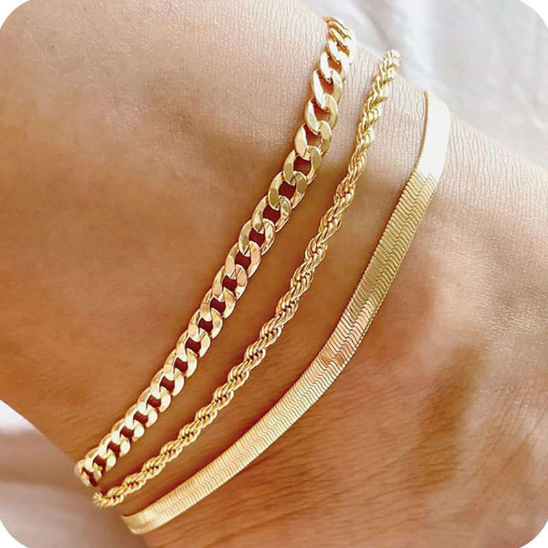 New Cuban Anklet Multi-layer Stacking Fashion Simple Ins Style Stainless Steel Set Foot Chain Jewelry